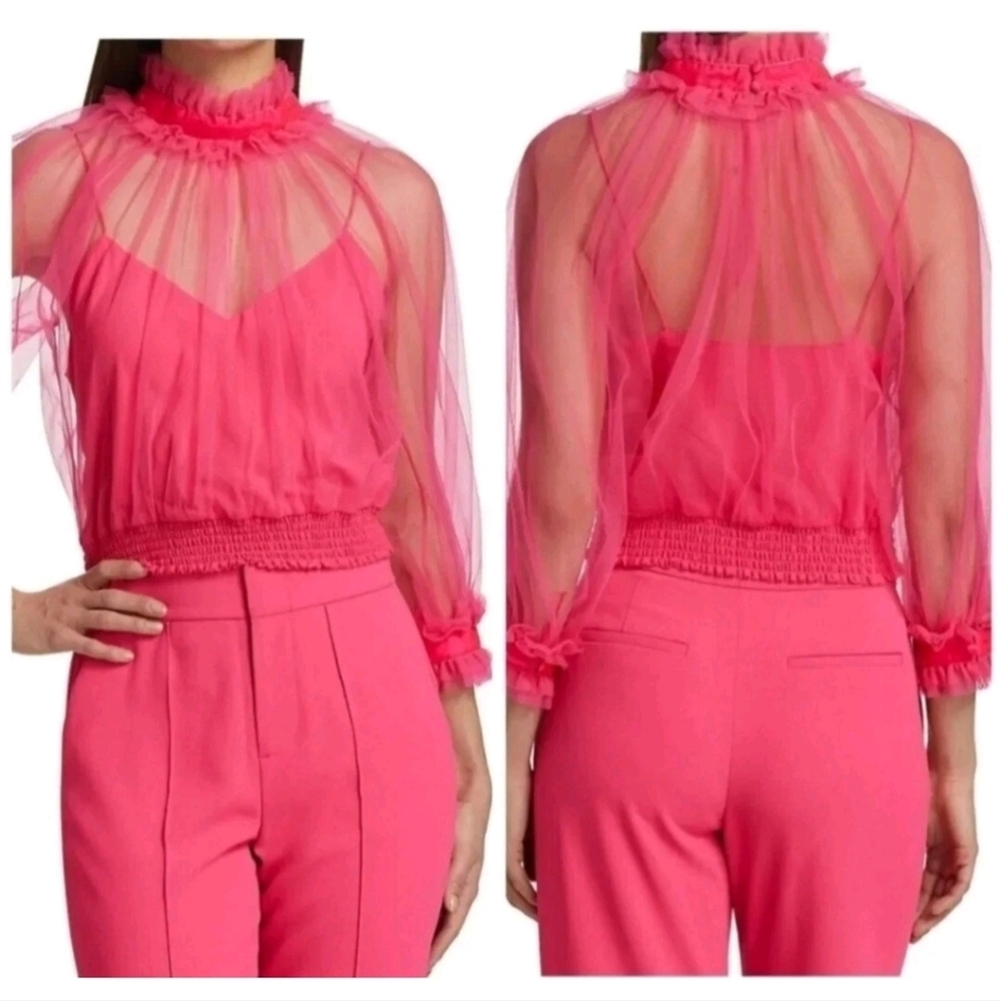 Alice + Olivia Alexia Ruffled Sheer Blouse in Pink Size  XS /S NWOT - Picture 5 of 13